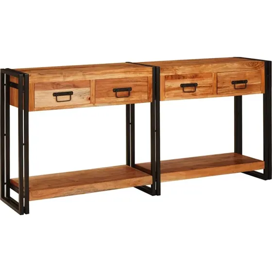 vidaXL Konsolborde 2 stk, Brun, 161 x 33 x 75 cm, Massivt Akacietræ