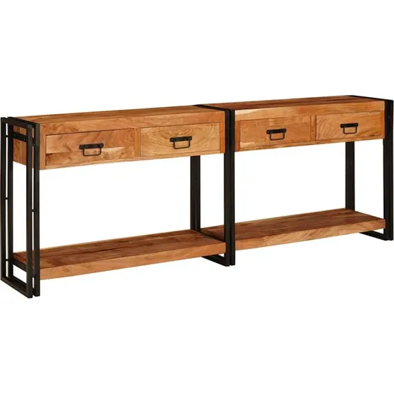 vidaXL Konsolbord 2 stk, Brun, 200 x 33 x 75 cm, Massivt Akacietræ