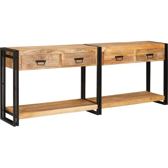 vidaXL Konsolbord 2 stk Brun 200 x 33 x 75 cm Massivt mangotræ