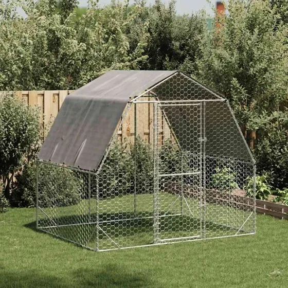 vidaXL Hønsegård 2,5x2x2,25 m med tag, galvaniseret stål
