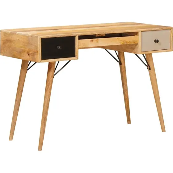 vidaXL Skrivebord med skuffe 110 x 55 x 76 cm, Brun, Massivt mangotræ