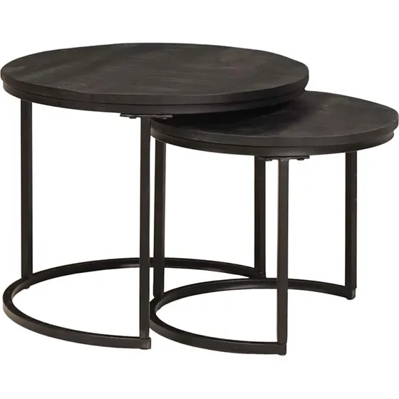 vidaXL Nesting Kaffeborde 2 stk Sort Mangotræ & Stål