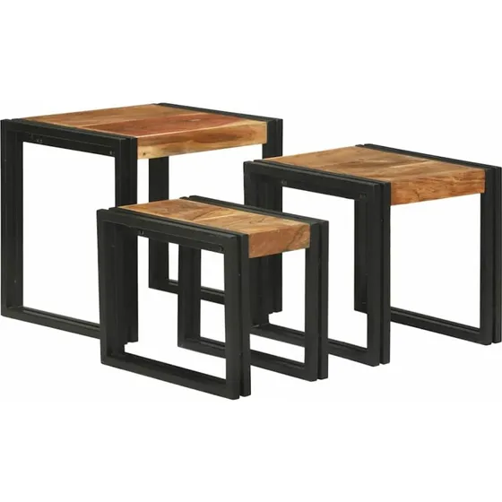 vidaXL Nesting Bord 3 stk Brun og Sort Akacietræ og Metal