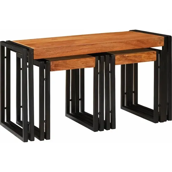 vidaXL Nesting Bord 3 pcs Brun og sort Akacietræ & Metal