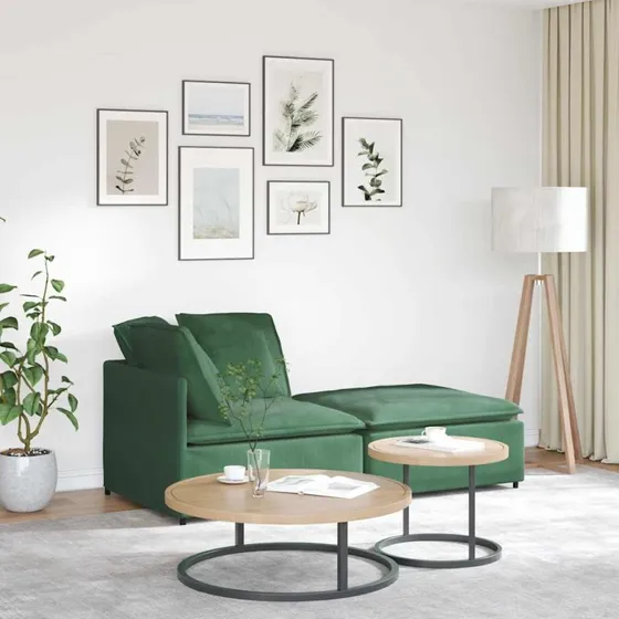 vidaXL modulsofa med fodskammel og hynder, mørkegrøn