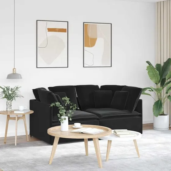 vidaXL modulsofa med hynder fløjl sort