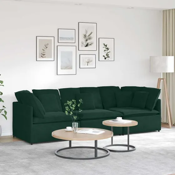 vidaXL modulsofa med hynder fløjl mørkegrøn