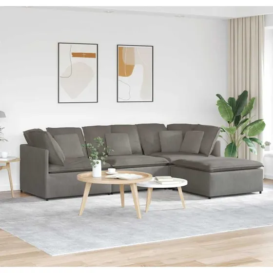 Modulsofa med Fodskammel og Hynder, Lysegul, Føjlsstof