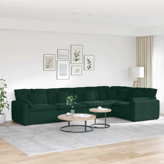 vidaXL modulsofa med hynder fløjl mørkegrøn