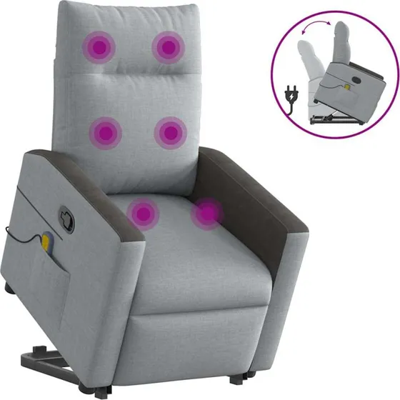 vidaXL Løftestol med Massage og Lænefunktion, Lysegrå