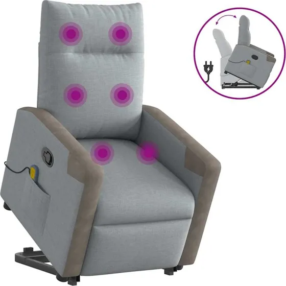 vidaXL Massagestol med løftefunktion og manuel tilbagelæning – lysegrå