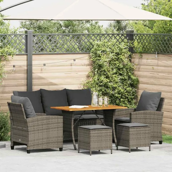 vidaXL 6-delssofasæt med hynder i polyrattan grå