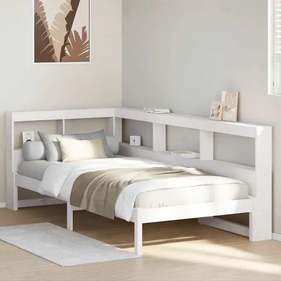 vidaXL seng 90x200 cm hvid fyrretræ med reol