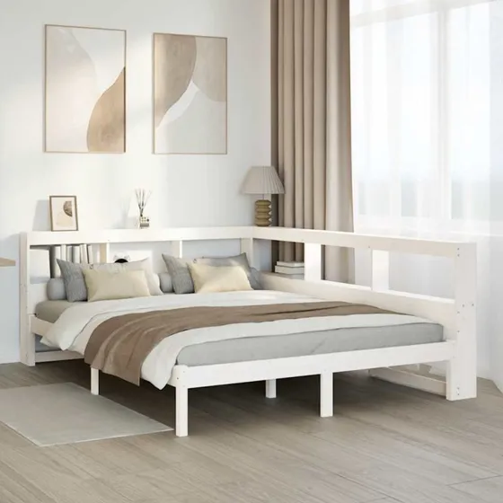 vidaXL seng 140x190 cm hvid fyrretræ med reol