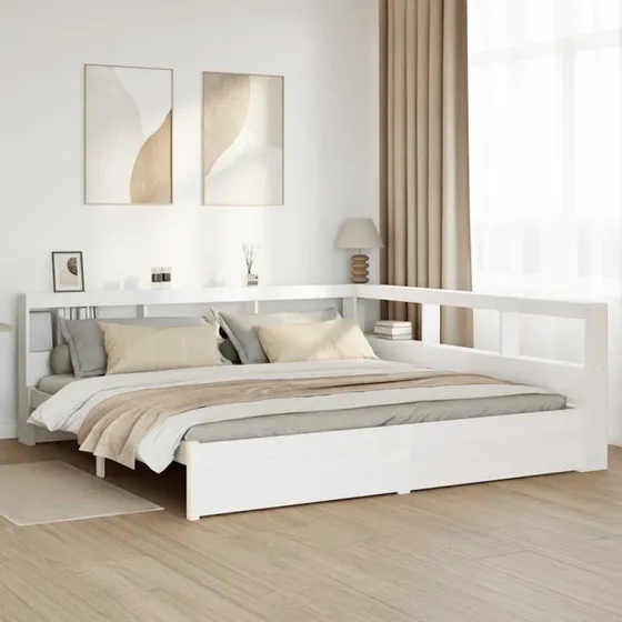vidaXL seng 200x200 cm hvid fyrretræ med reol