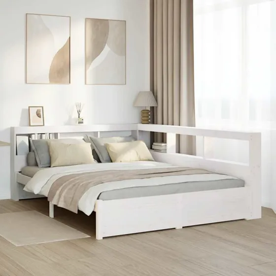 vidaXL seng 140x190 cm hvid massivt fyrretræ med reol