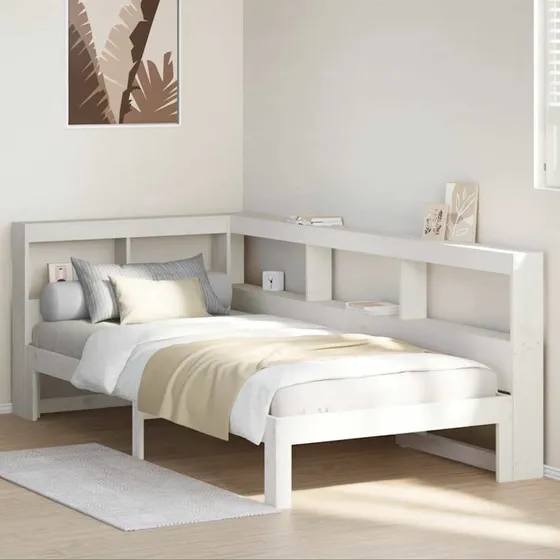 vidaXL seng 90x200 cm fyrretræ hvid med reol