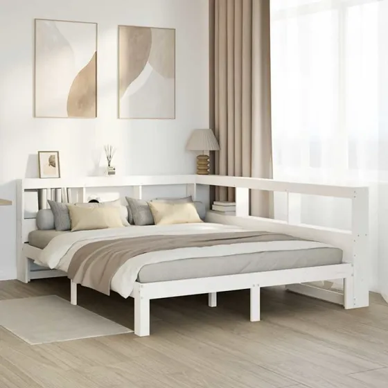 vidaXL seng 140x190 cm hvid massivt fyrretræ med reol