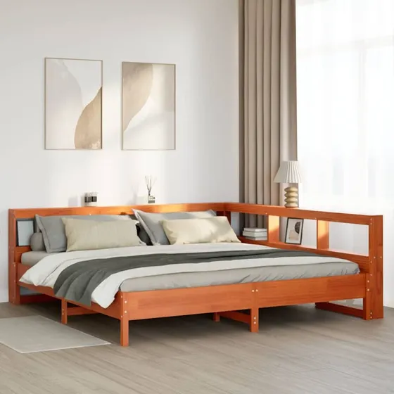 vidaXL seng med reol 200x200cm fyrretræ gyldenbrun