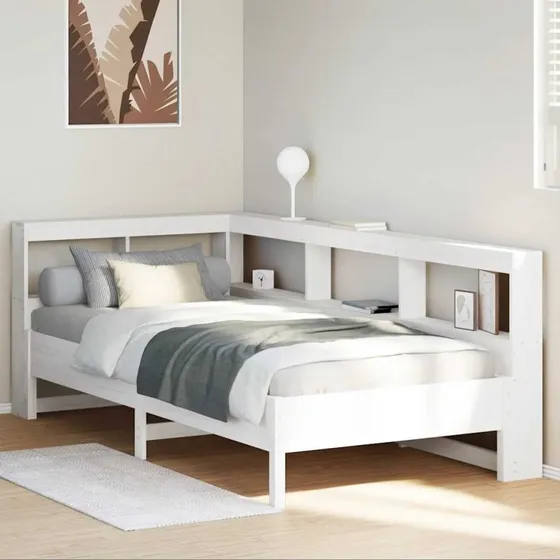 vidaXL Seng med reol 90x200 cm hvid fyrretræ