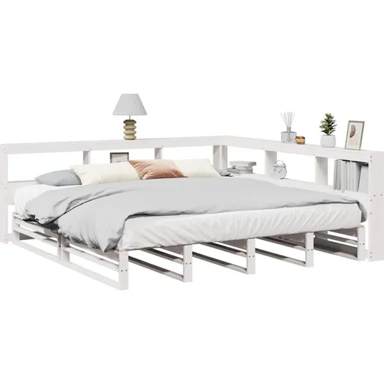 vidaXL Seng 200x200 cm fyrretræ hvid med reol