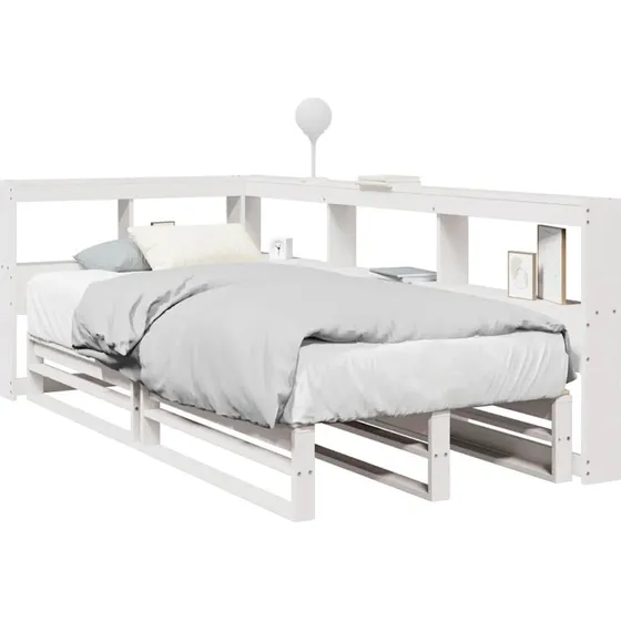 vidaXL seng med reol 90x200 cm hvid fyrretræ