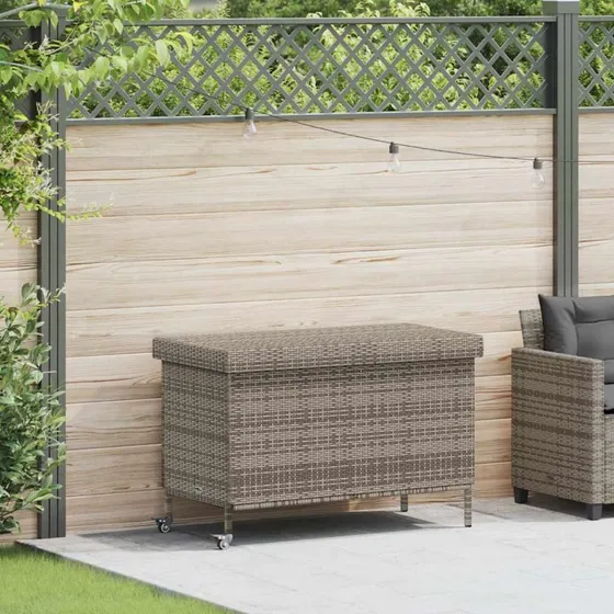 vidaXL Opbevaringsboks med Hjul 110x55x73 cm Grå Polyrattan