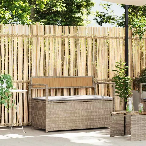 vidaXL opbevaringsbænk med hynde polyrattan beige