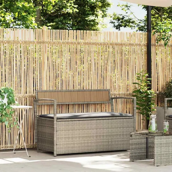 vidaXL Opbevaringsbænk med Hynde Polyrattan Lysegrå