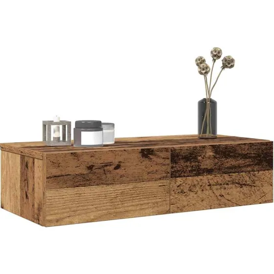 vidaXL Væghylde med Skuffer 60x26,5x15 cm Konstrueret Træ Antikt Træ
