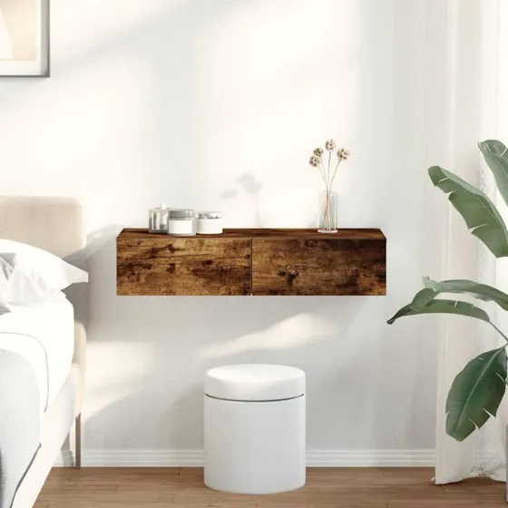 vidaXL Væghylde med Skuffer 80x33x17 cm Røget Eg