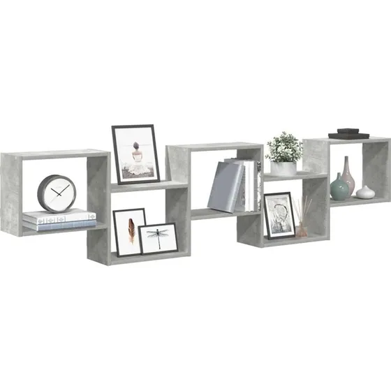 vidaXL Vægreol med 5 rum, konstrueret træ, betongrå