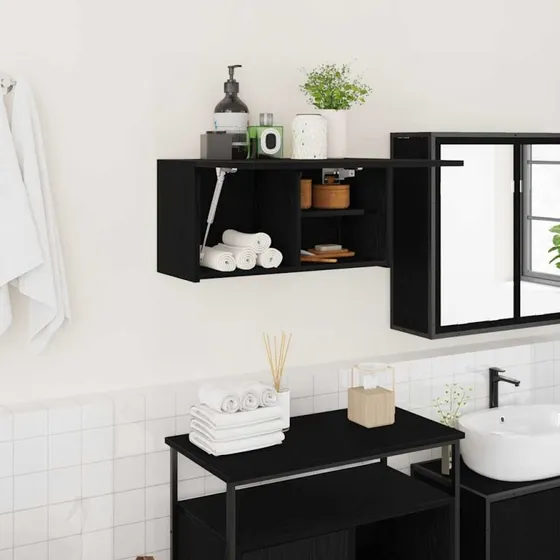 vidaXL Væghængt Badeværelsesskab 60x25x30 cm Sort Konstrueret Træ