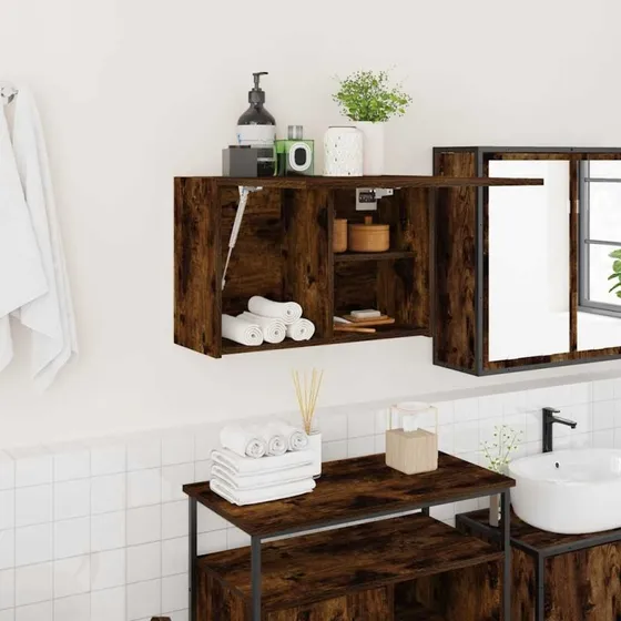 vidaXL Væghængt Badeværelsesskab 60x25x40 cm Røget Eg