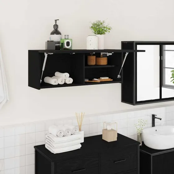 vidaXL Væghængt Badeværelsesskab 80x25x30 cm Sort