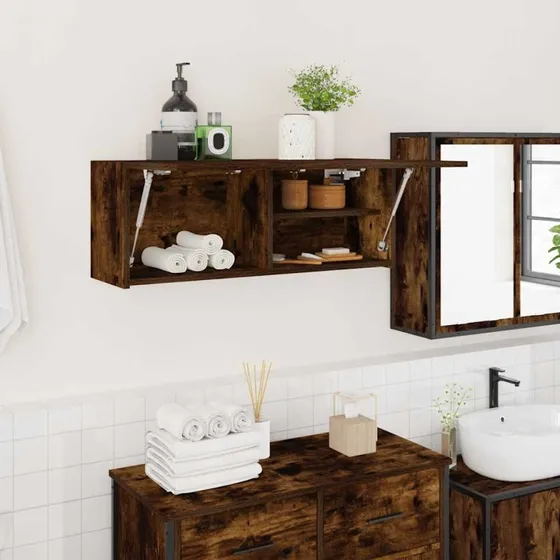 vidaXL Væghængt Badeværelsesskab 80x25x30 cm Røget Eg
