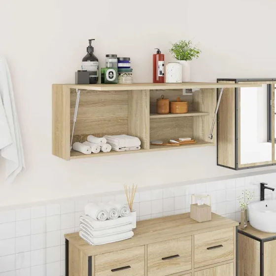 vidaXL Væghængt Badeværelsesskab 100x25x40 cm Sonoma-eg