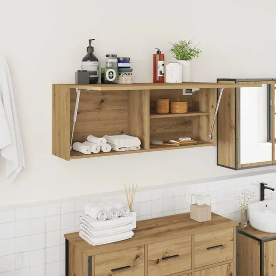 vidaXL Væghængt badeværelsesskab 100x25x40 cm konstrueret træ kunsteg