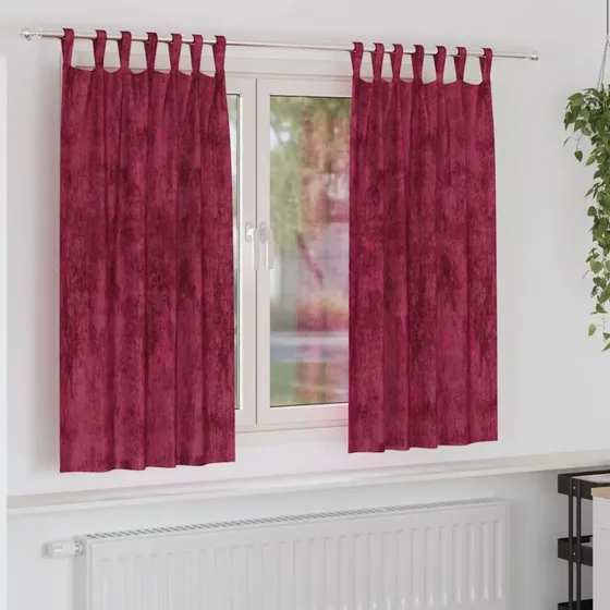 vidaXL Velour Gardiner 2 stk Vinrød 175 x 140 cm