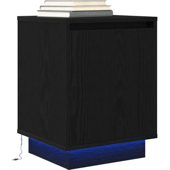 vidaXL Sengeskab med LED-lys, Sort, 38x34x50 cm