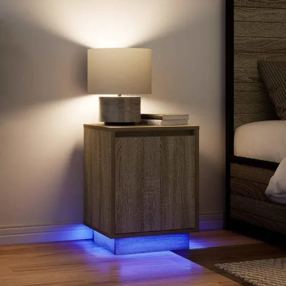 vidaXL Sengeskabe 2 stk. med LED-lys 38x34x50 cm Sonoma-eg