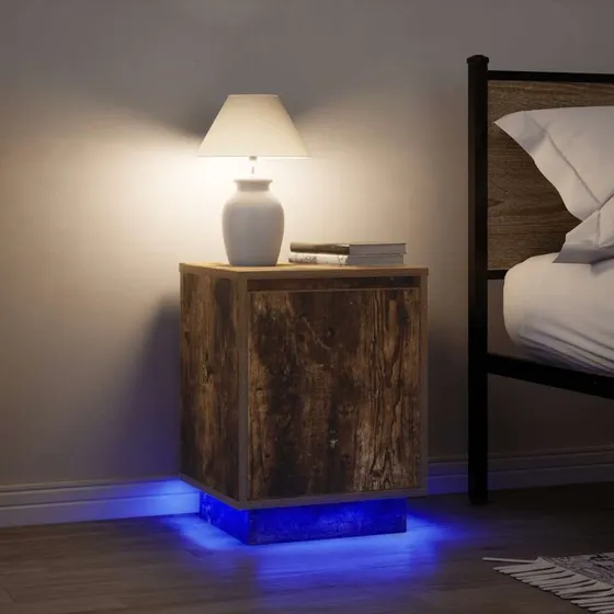 vidaXL Sengeskabe 2 stk. med LED-lys 38x34x50 cm røget egetræ