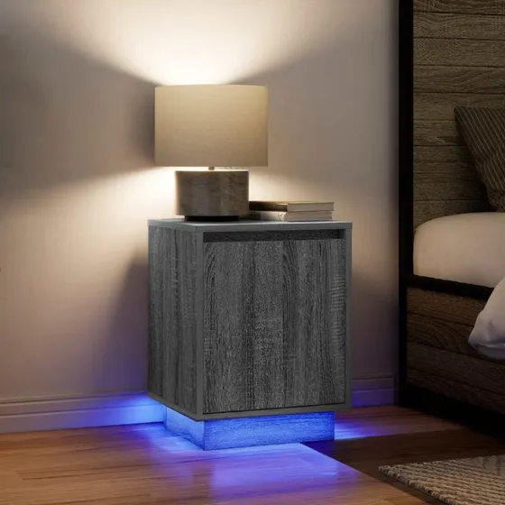 vidaXL Sengeskabe 2 stk. med LED-lys 38x34x50 cm grå sonoma-eg