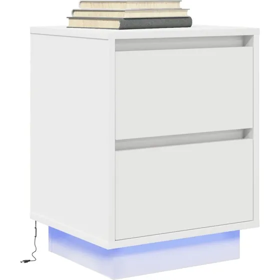 vidaXL Sengeskab med LED-lys Hvid 38x34x50 cm