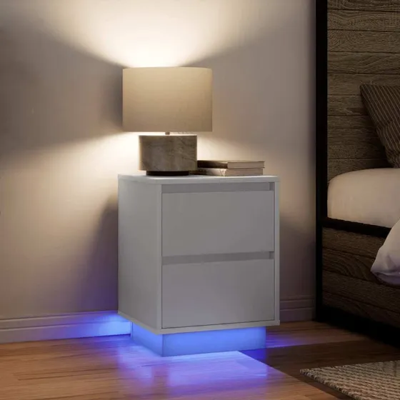 vidaXL Sengeskabe 2 stk. med LED-lys 38x34x50 cm hvid