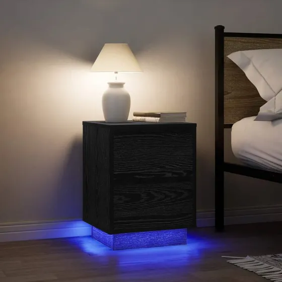 vidaXL Sengeskabe 2 stk. med LED-lys 38x34x50 cm sort