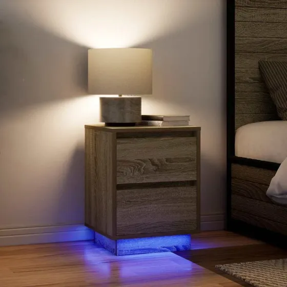 vidaXL Sengeskabe 2 stk. med LED-lys 38x34x50 cm Sonoma-eg