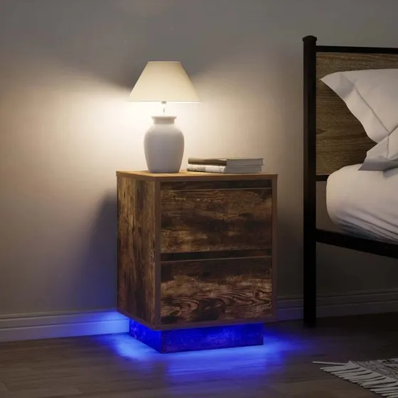 vidaXL Sengeskabe 2 stk. med LED-lys 38x34x50 cm røget egetræ