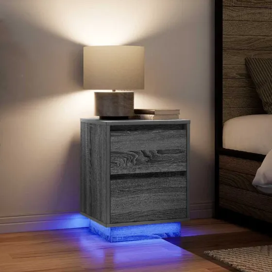 vidaXL Sengeskabe 2 stk. med LED-lys 38x34x50 cm grå sonoma-eg