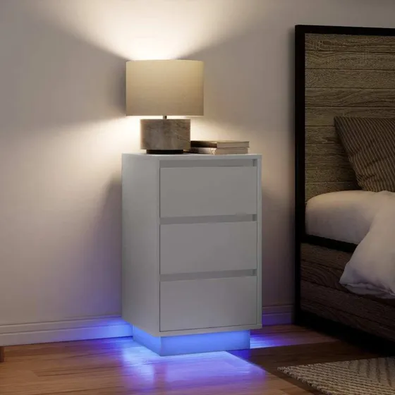 vidaXL Sengeskab med LED-lys 38x34x65 cm hvid